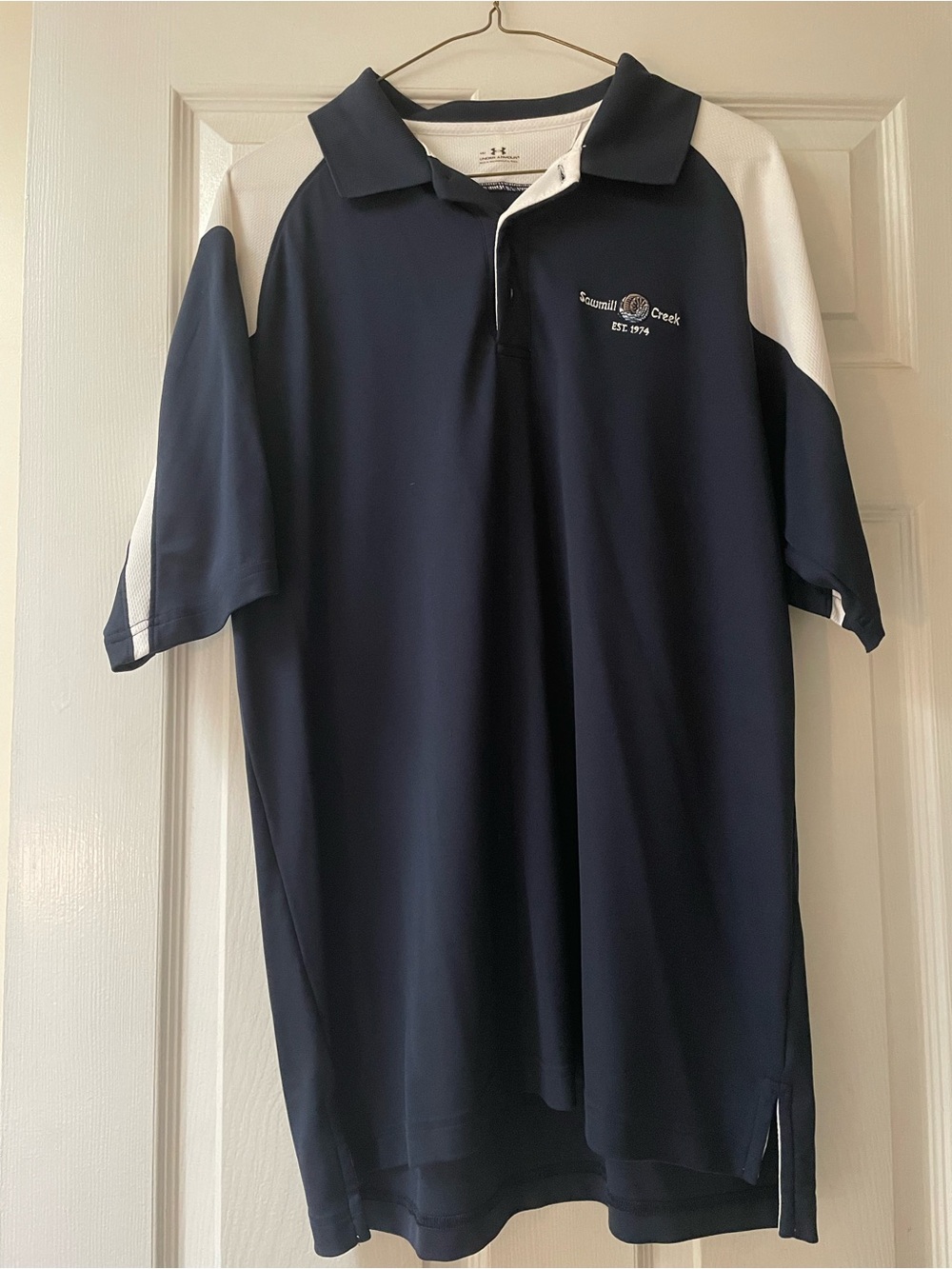 Under Armour Navy and White Polo Shirt with Shoulder Panels size Large